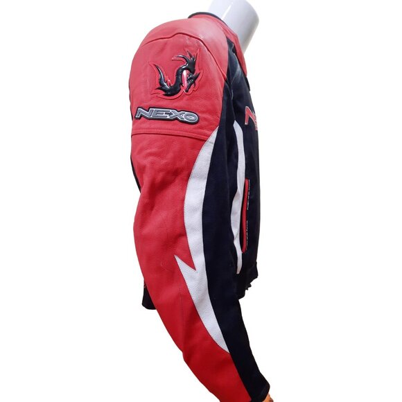 Y2K Leather Racing Motorcycle Jacket Armored Mens Size M Red Black White Nexo - Picture 10 of 15
